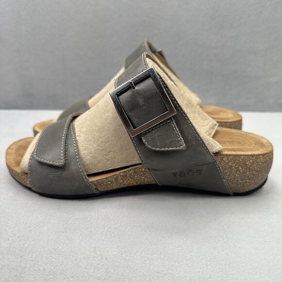 Taos My Dear Womens Size 9-9.5 (EU 40) Sandals Gray Adjustable Slides Cork Wedge - Picture 3 of 8